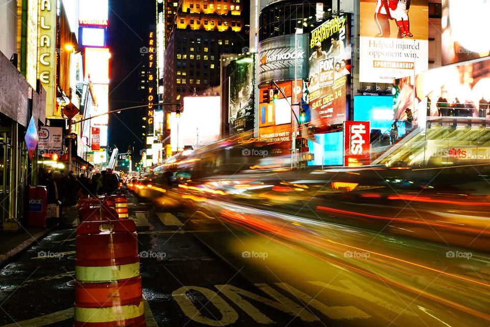 Busy and crowded new york city streets at night