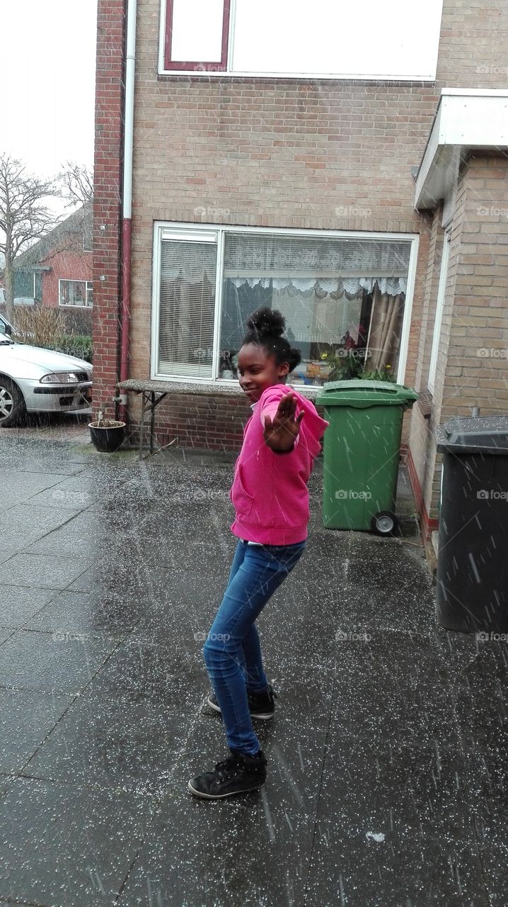 dancing outside in the hail