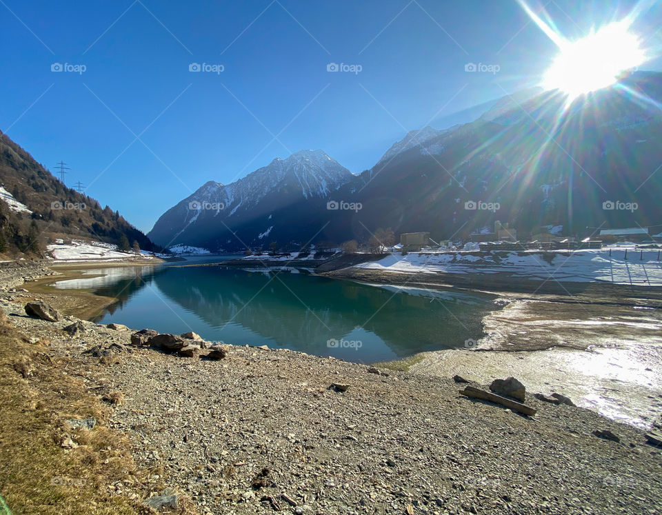 View of the blue lake in the val poschiavo