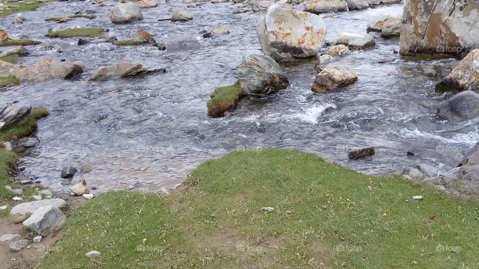 Water flow and stones it is Bongdang village of Leh Laddakh