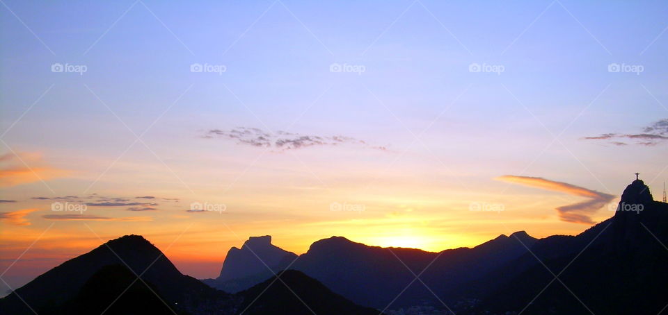 sunset skyline in Río de Janeiro Brazil with Corcovado