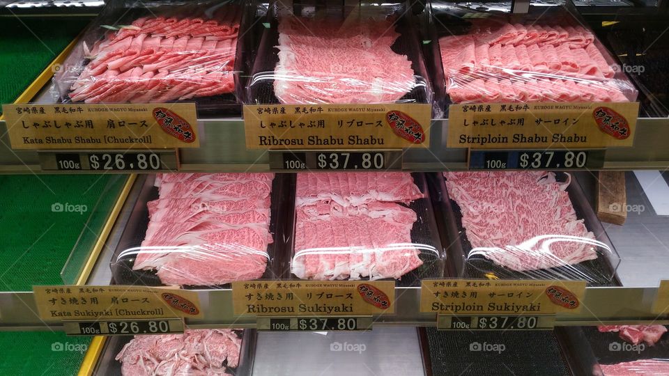 purchase. supermarket. Japanese food.marble beef.