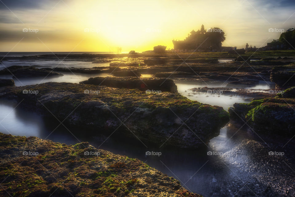 Beautiful sunset at Tanah Lot Bali Indonesia