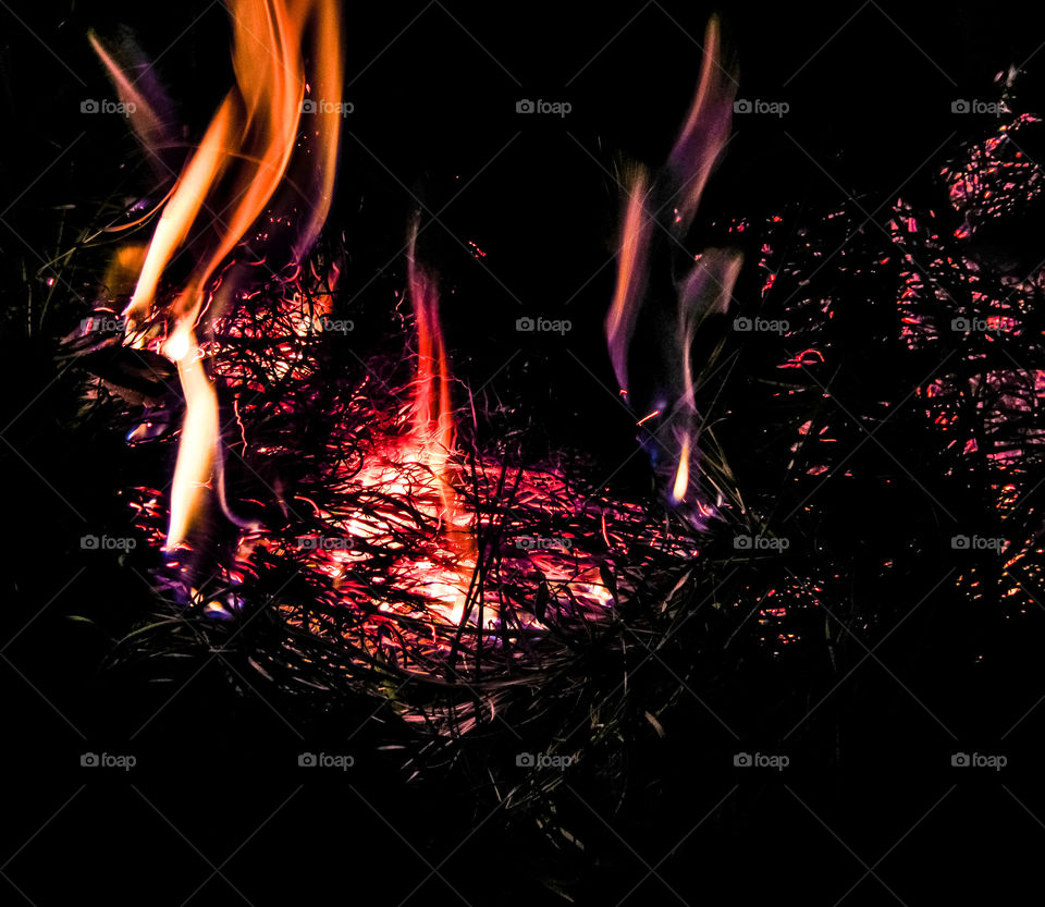 flames in grass at night