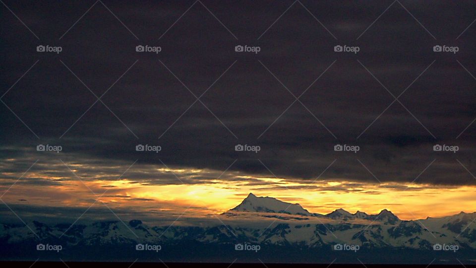 Cloudy sunset over the glaciers. 