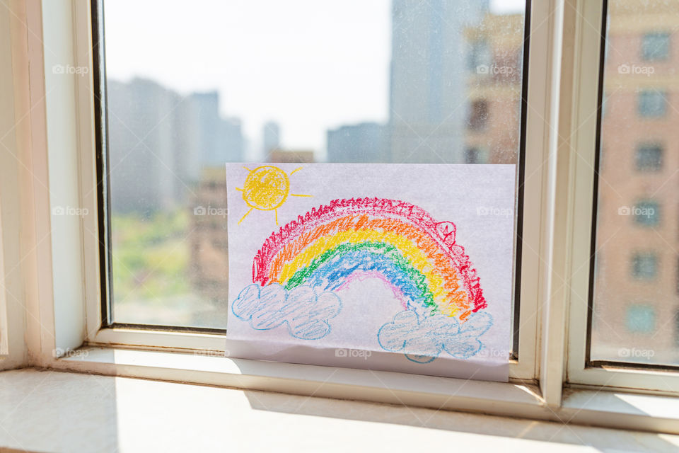Painted rainbow on window 