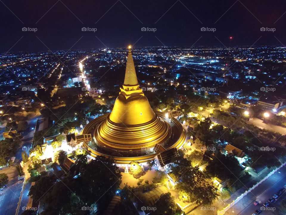 phra pathom chedi , Nakorn Pathom , Thailand. Aerial view shot by drone .