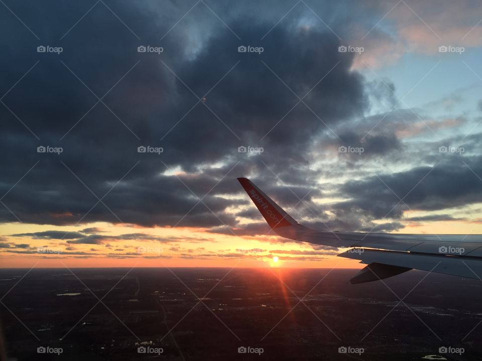 Flying Sunset. Sunset Over Detroit
