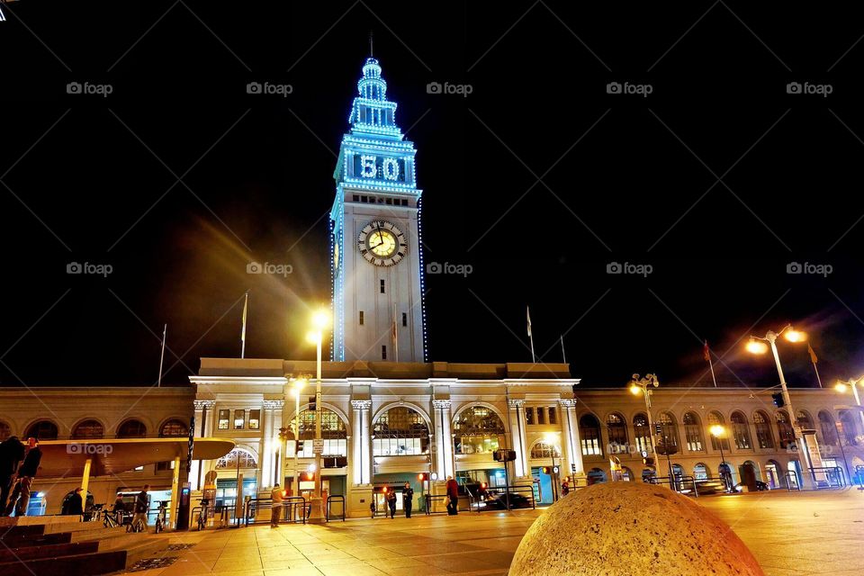 Ferry Building SF displaying Super Bowl 50 number 