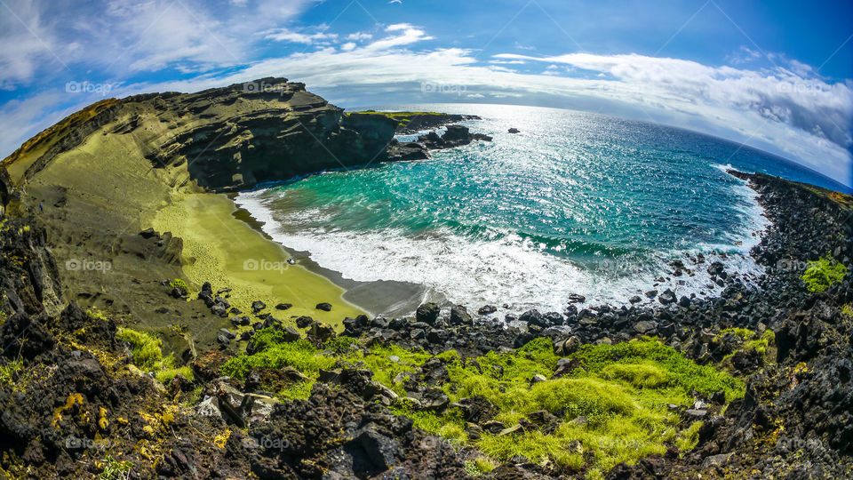 Green sand beach Hawaii. Papalokea Green sand beach big island Hawaii 