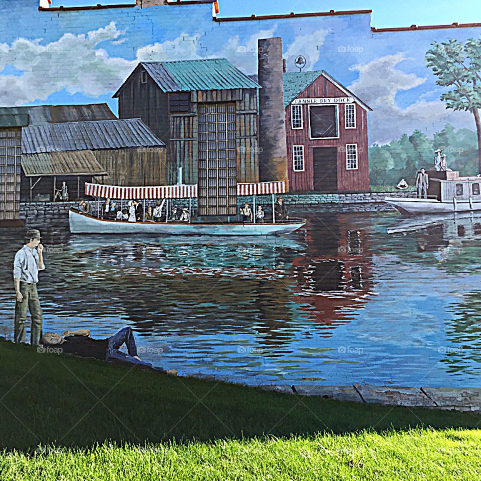 Water
Painting on the side of a brick building depicting the Erie Canal System running through Port Byron, NY back in the day