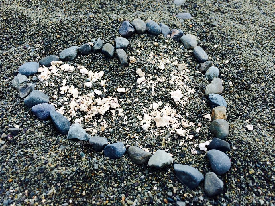 Stone arrange in heartshape at beach