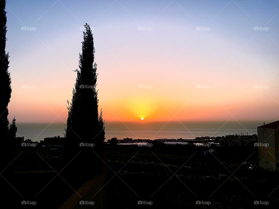 The sunset and the sea in a beautiful landscape view