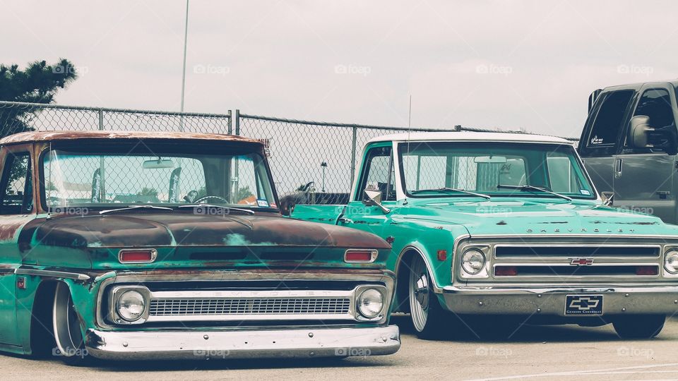 Two Bagged "Light Green" Chevy C-10's