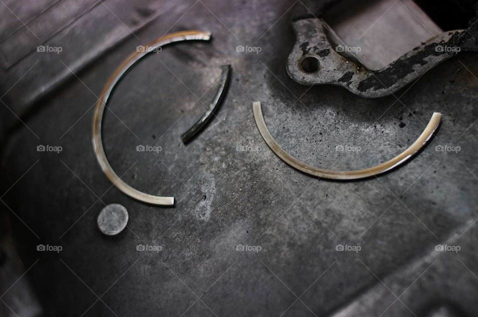 Broken piston rings. Motorcycle listen rings broken into pieces