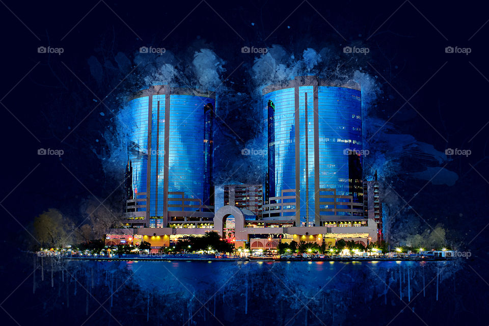 Dubai creek twin towers digital painting