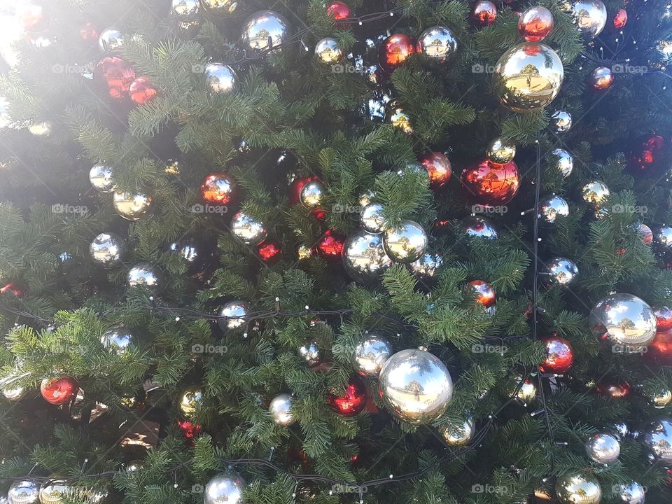 Christmas Tree decorations shinny balls red and silver