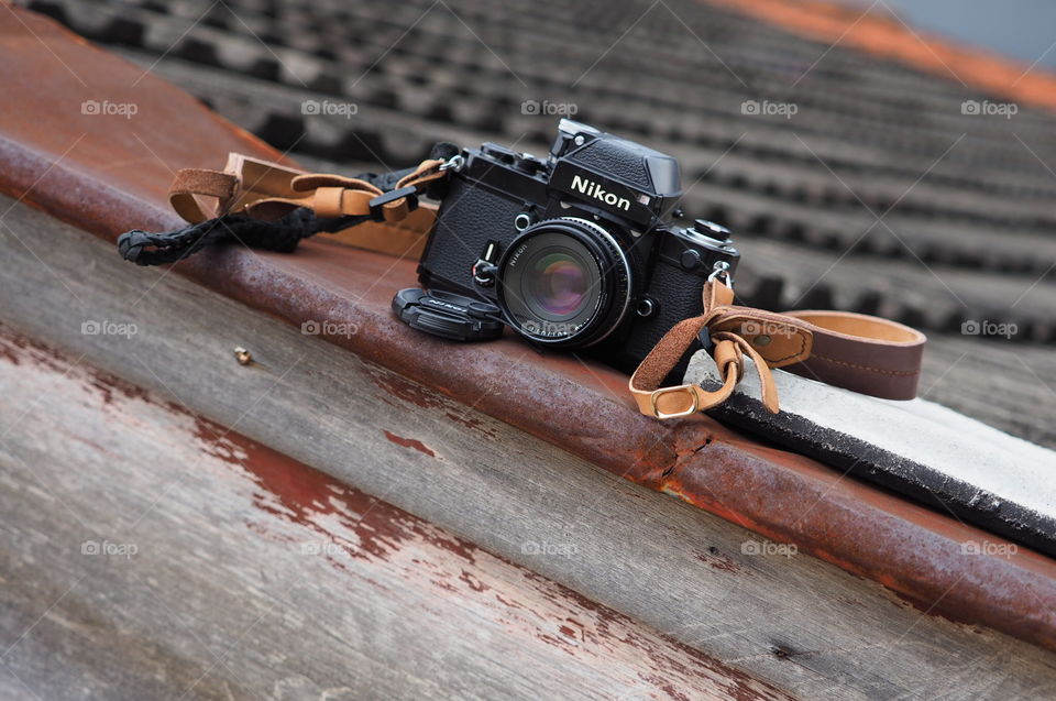 Vintage Analog camera leather strap diagonal