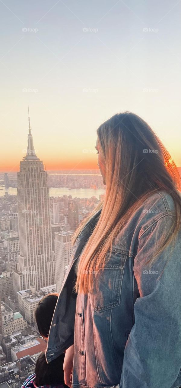 Observatory deck of Summit One Vanderbilt during sunset in NYC  