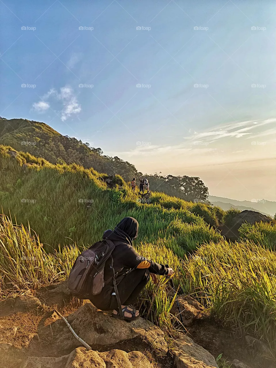 Beautiful view on the top of the mountain in the morning on one of the mountains in Indonesia.