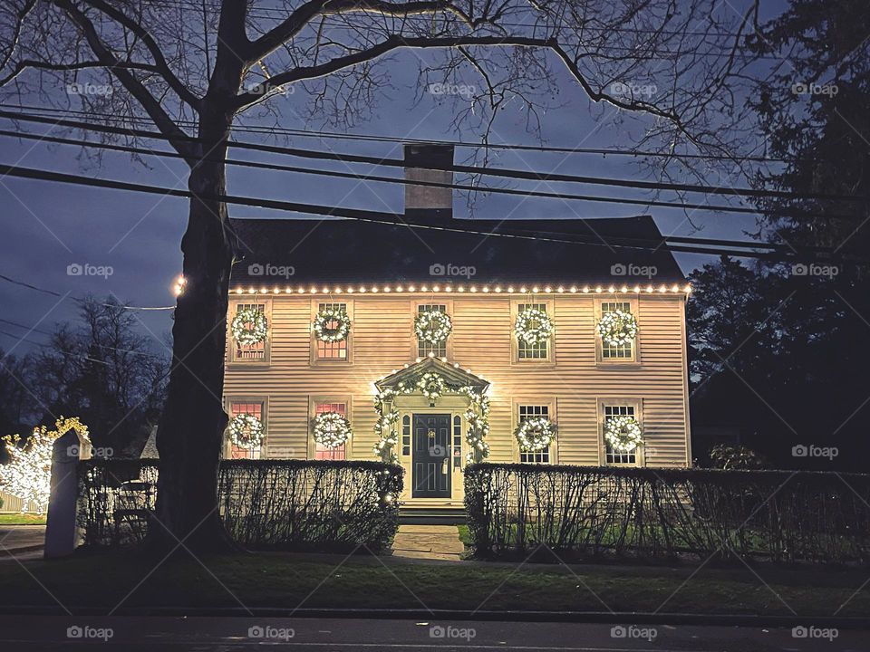 Christmas lights on a old house 