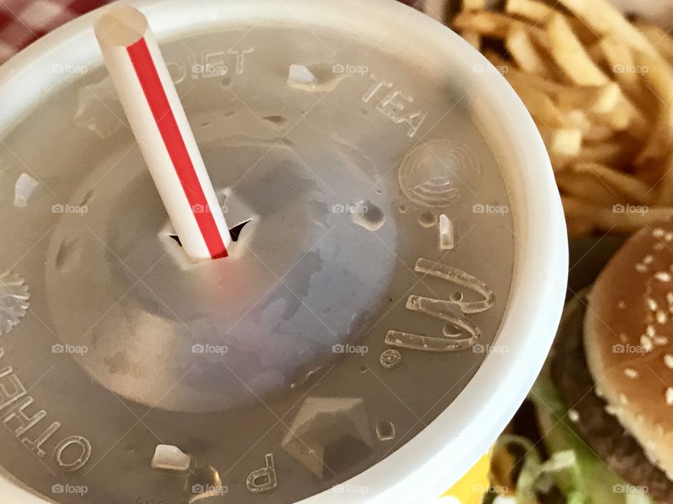 McDonald’s sweet tea big Mac and a large fry flatlay 