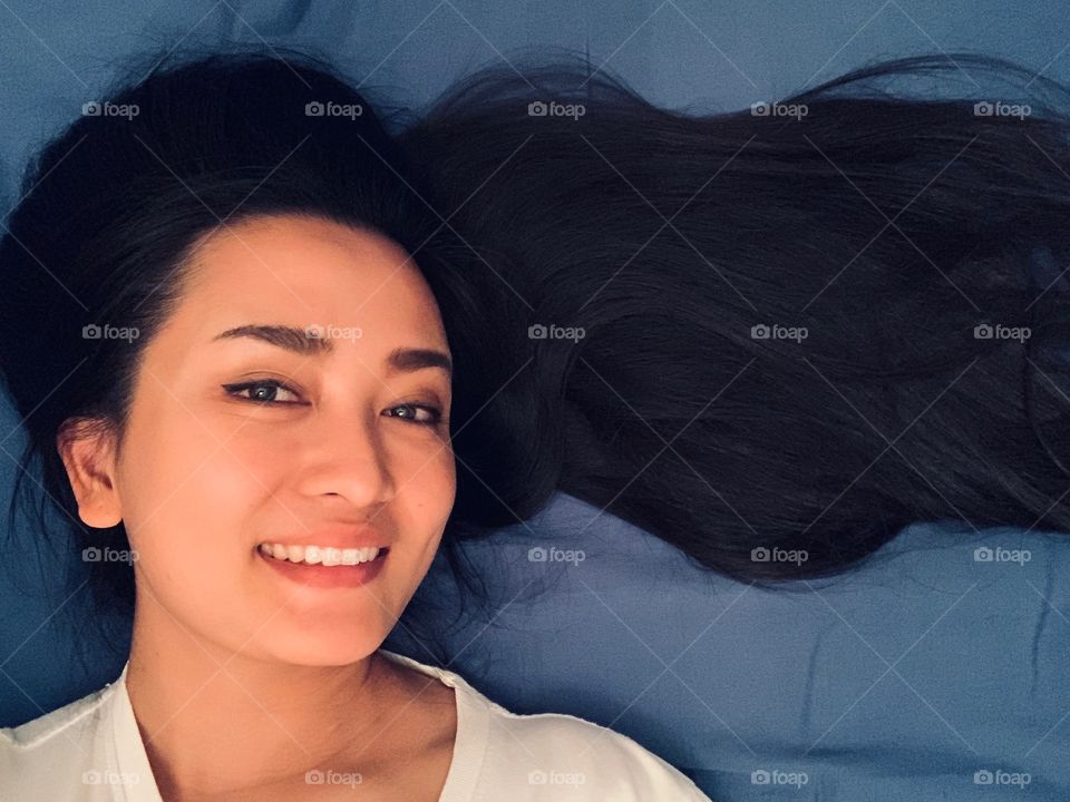 Me myself and a smile on camera with blue tone