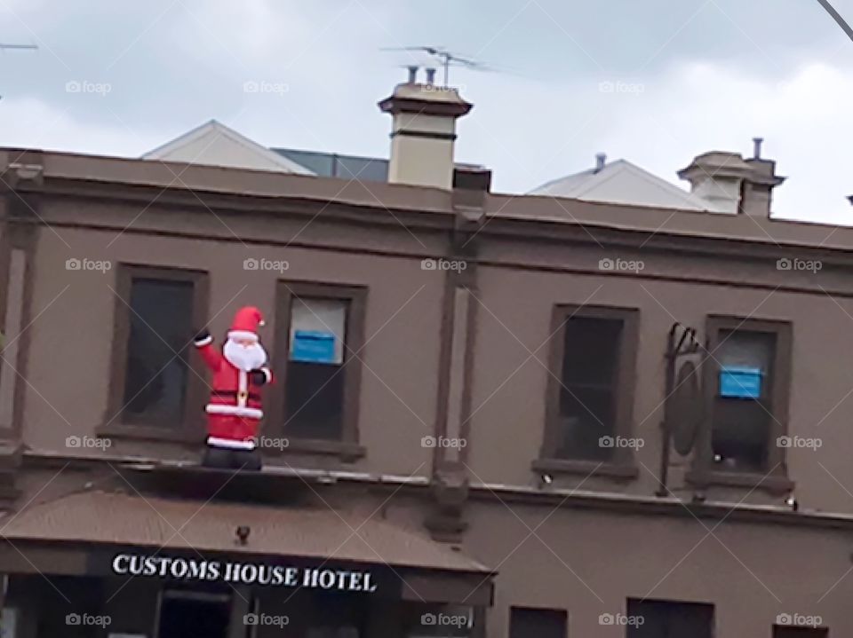 Santa on the roof at Custom House Hotel in Williamstown Melbourne Australia 