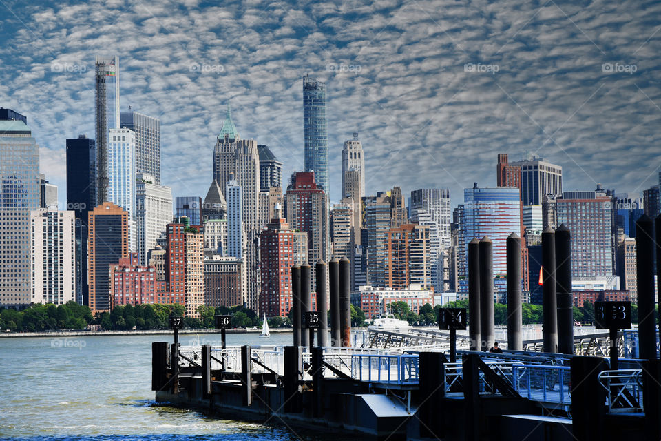 A view across the Hudson river from Jersey city offers up scenic and picturesque sights of the New York city skyline.