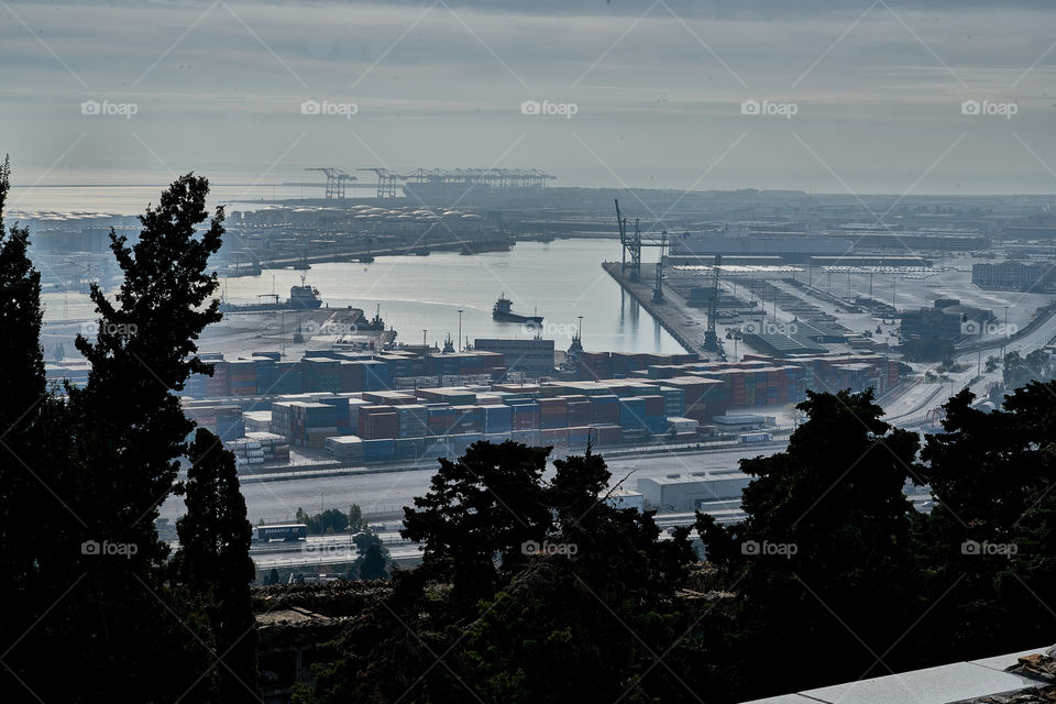 Industry Harbor of Barcelona in a winter day