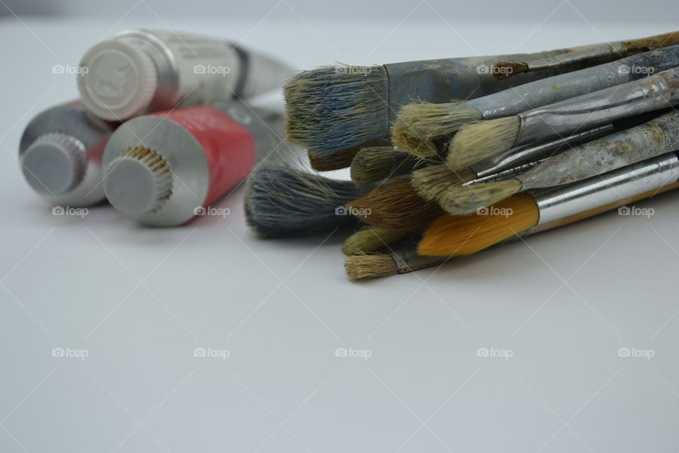Collection of paint brush with paint tube