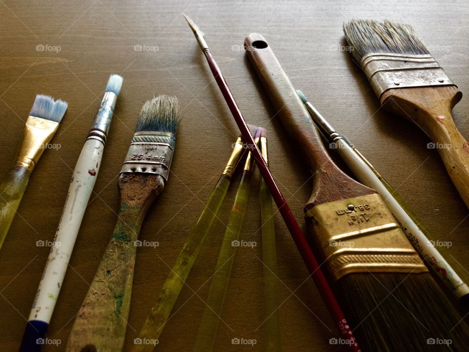 Used paintbrushes perspective view