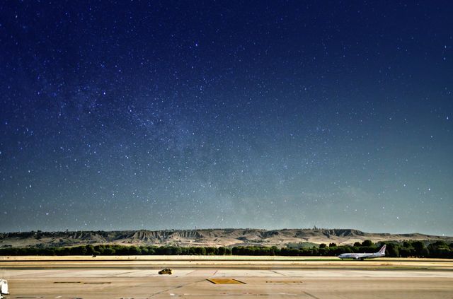 Airport strip with mountain view and beautiful sky effect