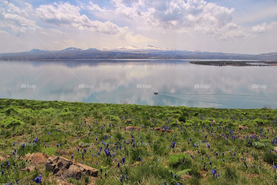 Reflection of clouds in a mountain lake