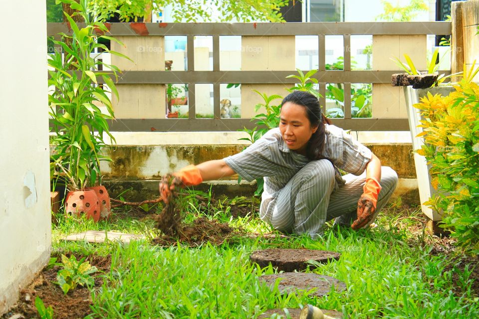 Woman in gardening.. Woman enjoy in gardening at home.