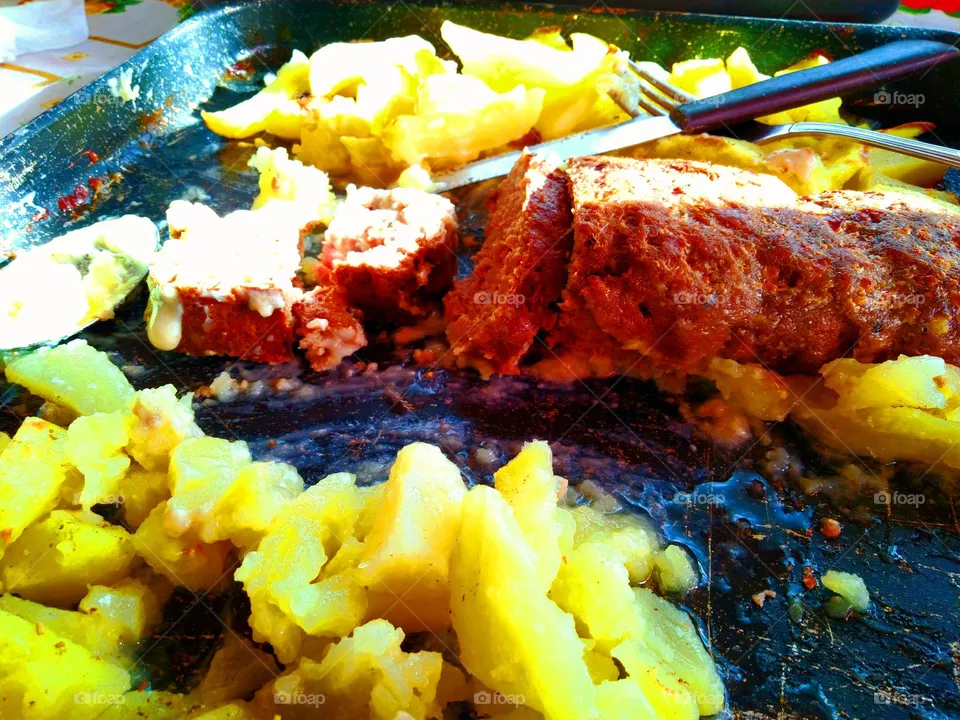 meatloaf with baked potatoes