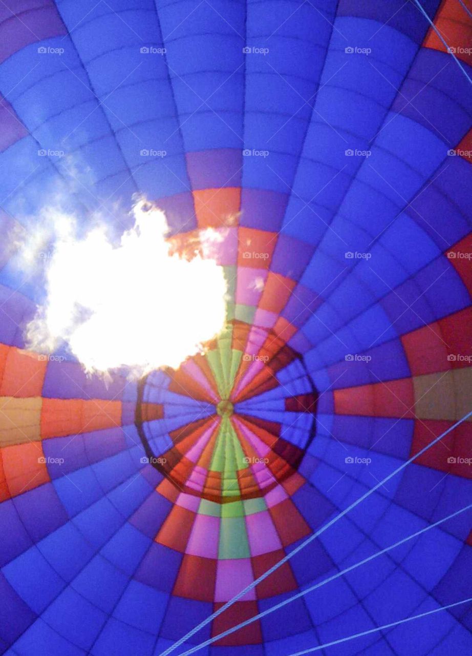 Inside a hot air balloon looking up