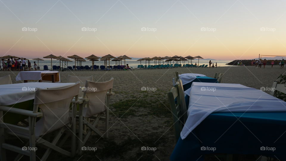 table at the beach in greece