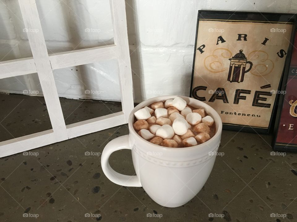 I call this poor man's mocha.
Hot chocolate powder & french press coffee & a splash of milk, topped with mini marshmallows! 