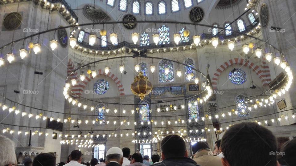 Inside of Mosque with lights