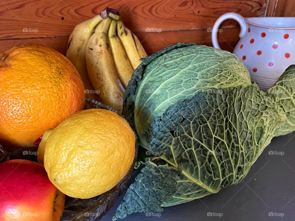Close up of fruits and vegetable on table