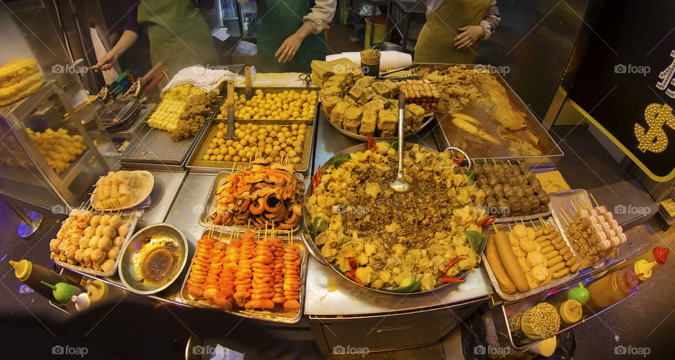 Hong Kong street food. Street vendor selling hot food