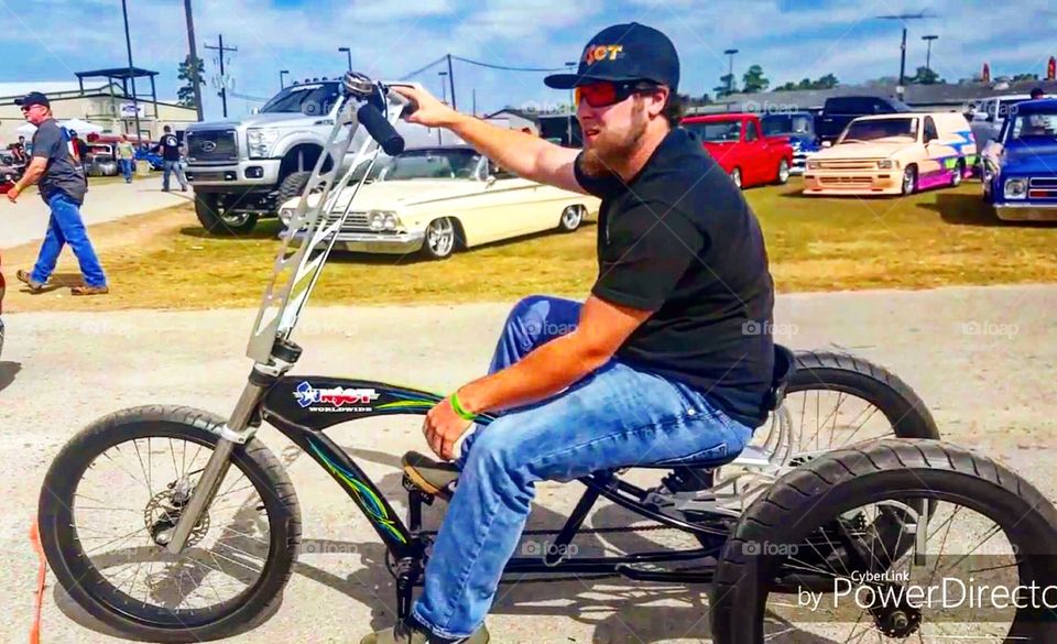 Me riding on my trike I built at Lonestar Throwdown 2016