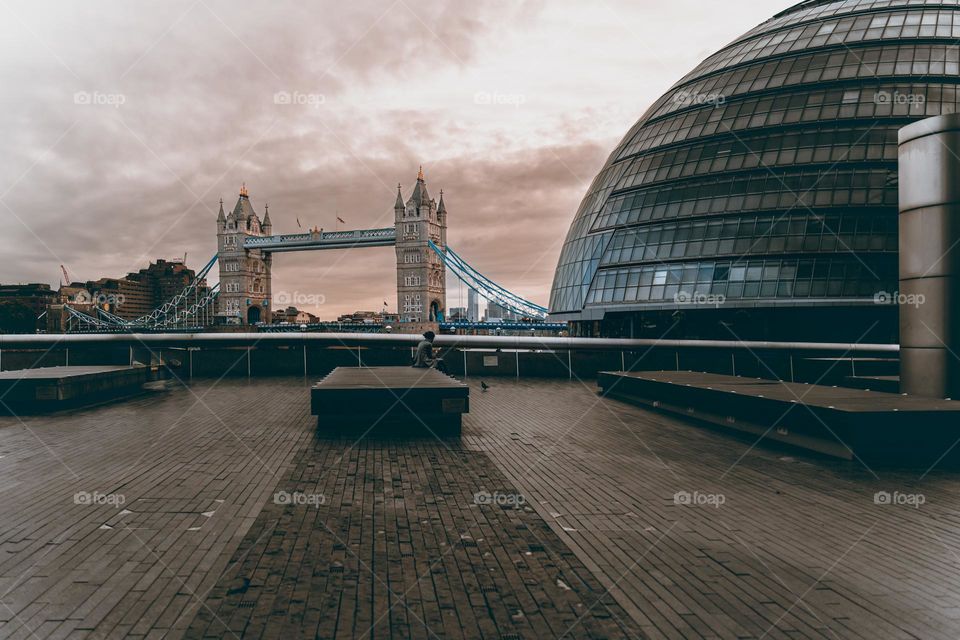 View in the tower bridge and city hall in London