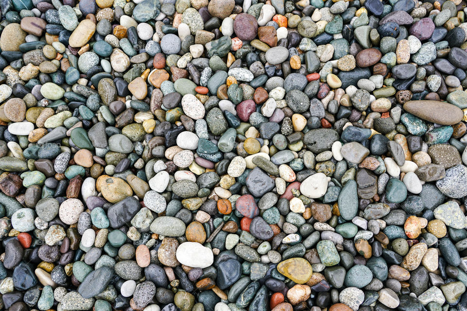 a lot of wet coloured pebbles on a seashore for a background of natural material