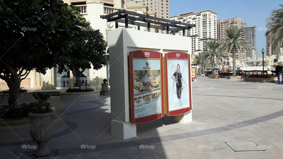 Restaurant menu appear by the street / Beautiful landscape surrounded