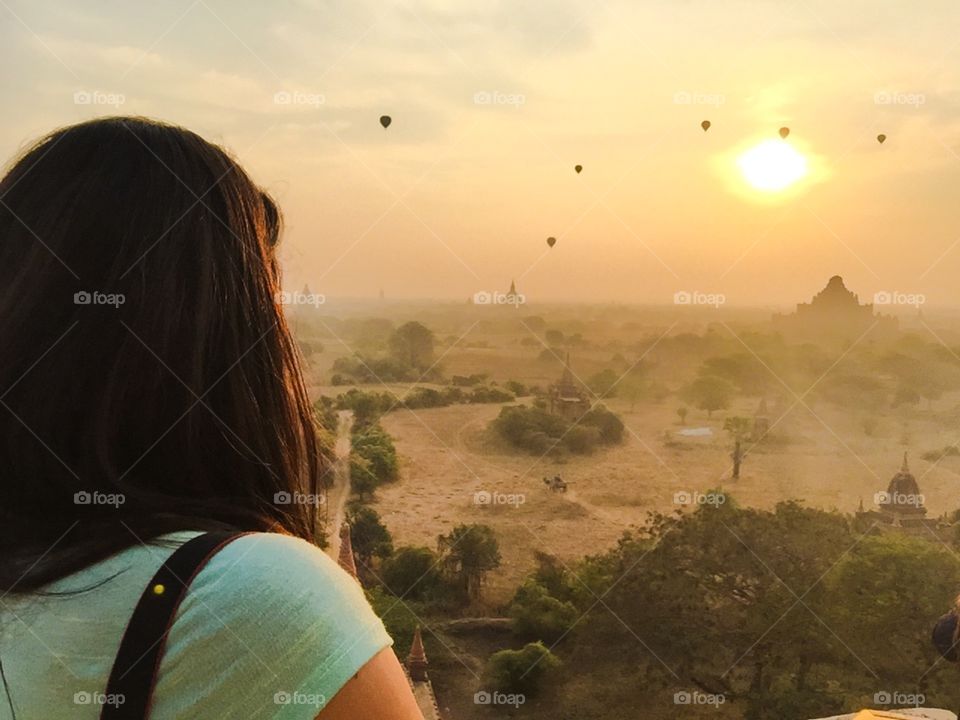 Sunrise atop a pagoda. Bagan, Myanmar. 