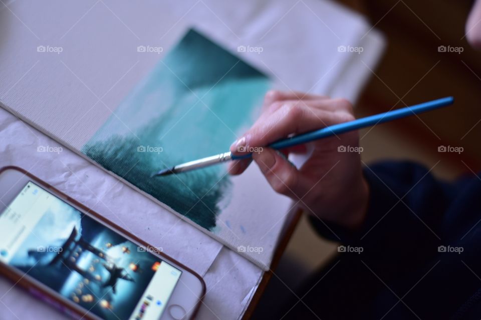 Faber Castel acrylic paints, paintbrush and canvas