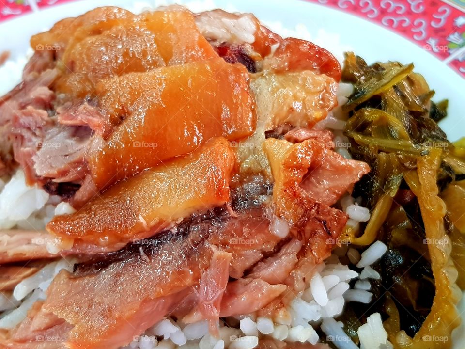 Khao Kha Moo or Pork leg stew with rice