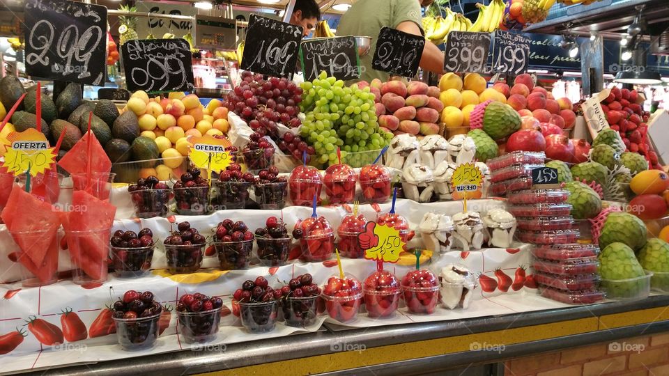 colorful fruits, bazar in Barcelona, Rambla,  healthy life